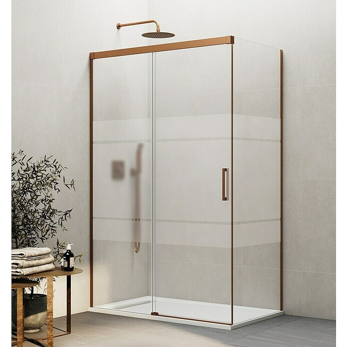 GME Mampara de ducha esquinera Basic (L x An x Al: 75 x 125 x 196 cm, Vidrio serigrafiado, Espesor: 6 mm, Cobre) | BAUHAUS