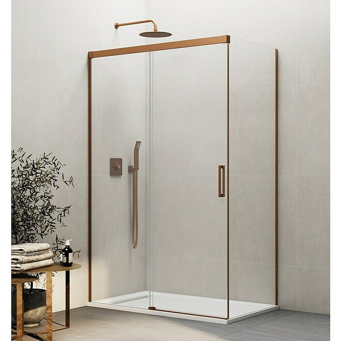 GME Mampara de ducha esquinera Basic (L x An x Al: 70 x 175 x 196 cm, Vidrio transparente, Espesor: 6 mm, Cobre) | BAUHAUS