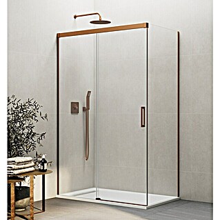 GME Mampara de ducha esquinera Basic (L x An x Al: 70 x 160 x 195 cm, Vidrio transparente, Cobre)