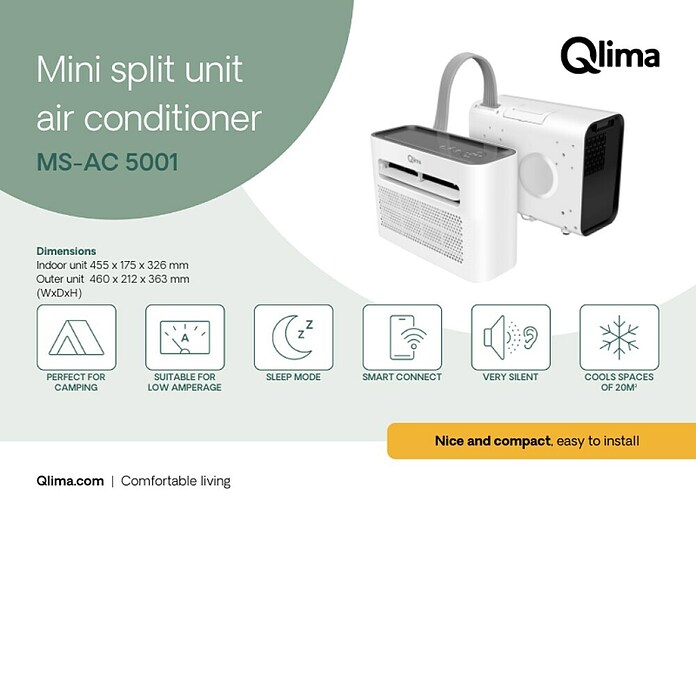 Qlima Mobiele airconditioner MS-AC 5001 (Grootte van de ruimte: 16 m² - 18 m², Wit) | BAUHAUS