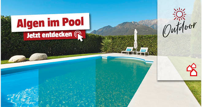 Einbaupool im Garten mit 3 verschiedenen Wasserfarben mit Titel Algen im Pool 