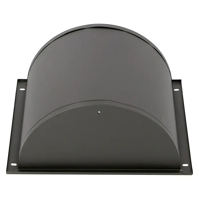 Seitenelement Firebowl - Passend für: Grillstar Smoker Missouri - Nahaufnahme einer schwarzen, halbzylindrischen Dunstabzugshaube mit quadratischer Grundplatte auf schwarzem Hintergrund.