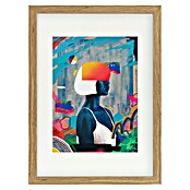 Papermoon Bild (Blue Girl, B x H: 100 x 140 cm, Mit Passepartout, Rahmen Eiche) | BAUHAUS