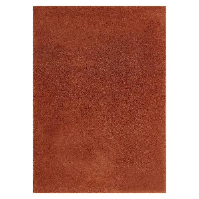 Hochflorteppich Lauria - Terracotta, 230 x 160 cm, 100 % Polyester - Detailaufnahme eines luxuriösen, orangefarbenen Teppichs. Die Textur ist weich und einladend, perfekt für gemütliche Wohnräume und verbessert die Raumatmosphäre.
