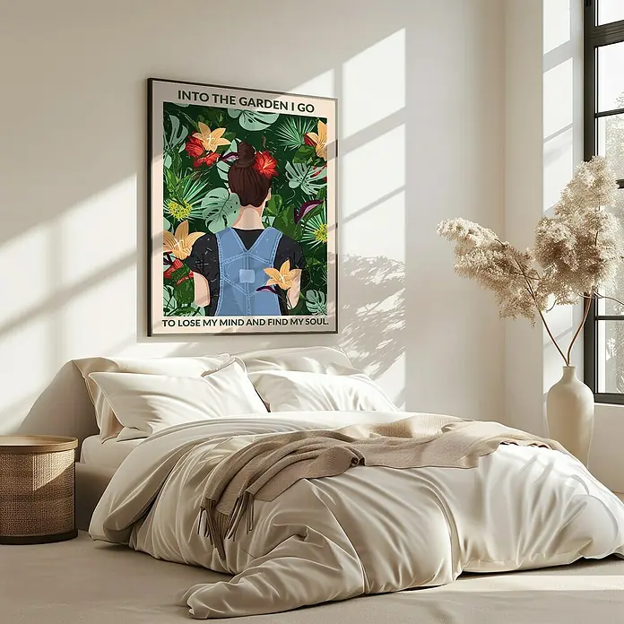 Papermoon Bild - Into the Garden, B x H: 100 x 140 cm, Ohne Passepartout, Rahmen Eiche - Das Poster "Into The Garden I Go" verleiht dem Schlafzimmer eine botanische Note und inspiriert zur Entspannung im Grünen.