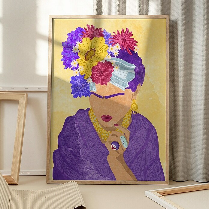 Papermoon Bild (Frida and Flowers, B x H: 80 x 110 cm, Mit Passepartout, Rahmen Eiche) | BAUHAUS