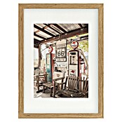 Papermoon Bild (Route 66 Gas Station, B x H: 80 x 110 cm, Mit Passepartout, Rahmen Eiche) | BAUHAUS