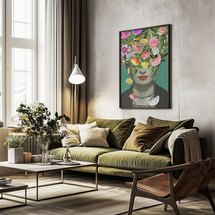 Papermoon Bild (Floral Frida, B x H: 80 x 110 cm, Mit Passepartout, Rahmen Schwarz) | BAUHAUS