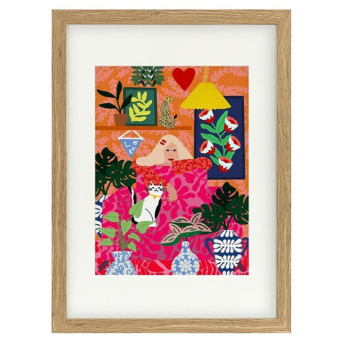 Papermoon Bild (Cat Lady, B x H: 40 x 50 cm, Mit Passepartout, Rahmen Eiche) | BAUHAUS