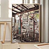 Papermoon Bild (Route 66 Gas Station, B x H: 80 x 110 cm, Mit Passepartout, Rahmen Eiche) | BAUHAUS