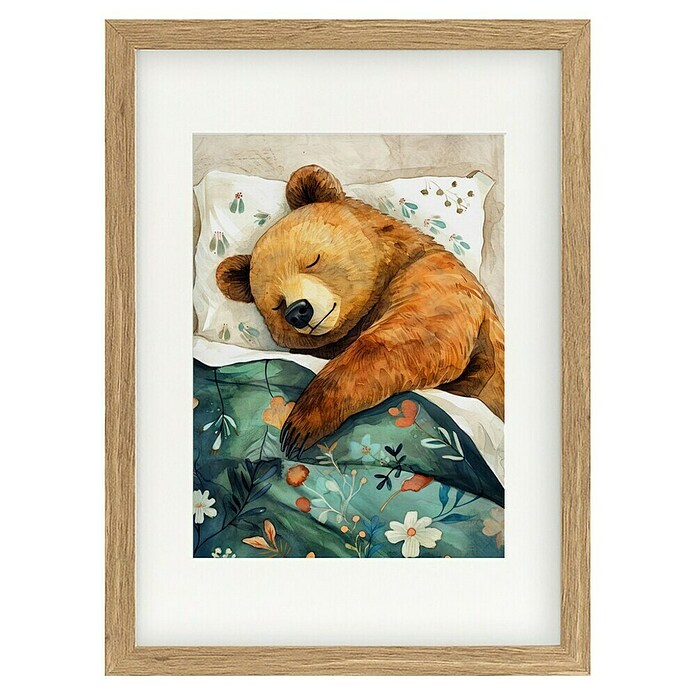 Papermoon Bild (Sleepy Bear, B x H: 70 x 100 cm, Mit Passepartout, Rahmen Eiche) | BAUHAUS