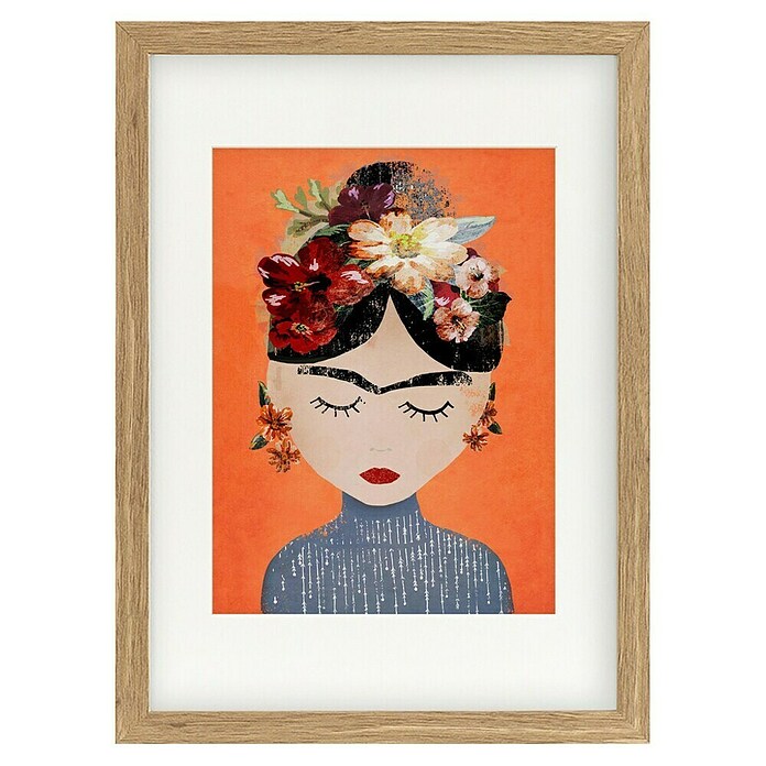 Papermoon Bild (Treechild Frida Orange, B x H: 40 x 50 cm, Mit Passepartout, Rahmen Eiche) | BAUHAUS