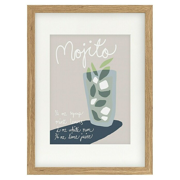 Papermoon Bild (Mojito Rezept, B x H: 40 x 50 cm, Mit Passepartout, Rahmen Eiche) | BAUHAUS