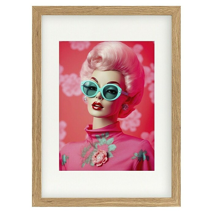 Papermoon Bild (Oh Barbie No. 1, B x H: 80 x 110 cm, Mit Passepartout, Rahmen Eiche) | BAUHAUS