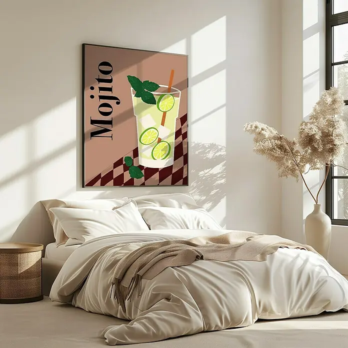 Papermoon Bild - Mojito, B x H: 50 x 70 cm, Ohne Passepartout, Rahmen Eiche - Das Wandbild zeigt einen erfrischenden Mojito und verleiht dem Raum eine sommerliche Atmosphäre.