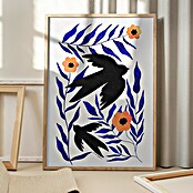 Papermoon Bild (Swallow Flowers, B x H: 60 x 80 cm, Mit Passepartout, Rahmen Eiche) | BAUHAUS
