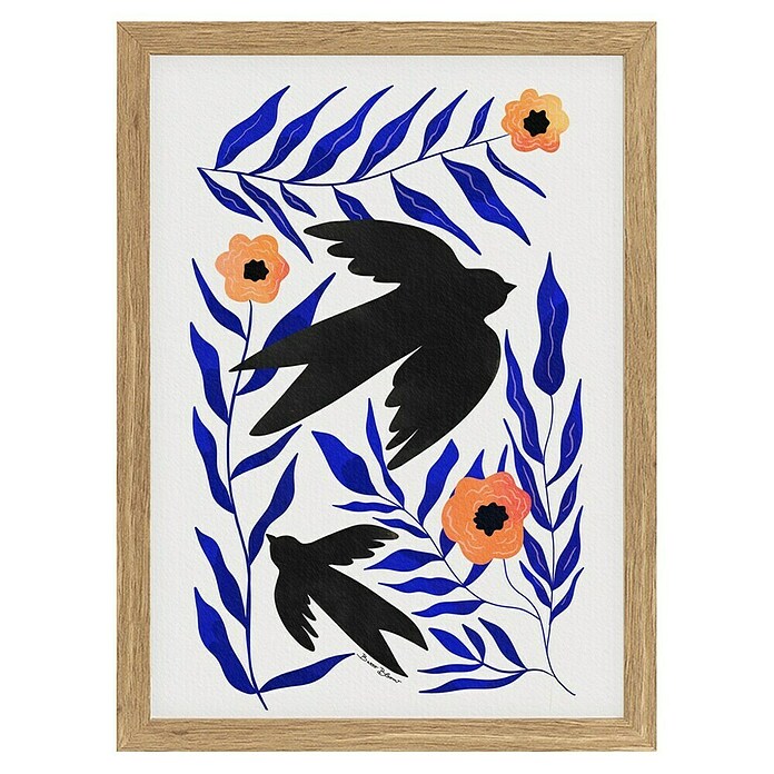 Papermoon Bild (Swallow Flowers, B x H: 50 x 70 cm, Ohne Passepartout, Rahmen Eiche) | BAUHAUS