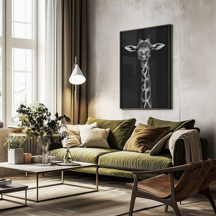 Papermoon Bild (Giraffe Portrait, B x H: 60 x 80 cm, Mit Passepartout, Rahmen Schwarz) | BAUHAUS