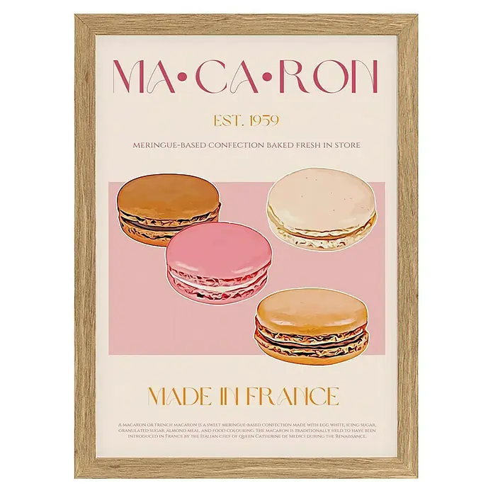 Papermoon BildFrench Macaron, B x H: 50 x 70 cm, Ohne Passepartout, Rahmen Eiche - Vorderansicht