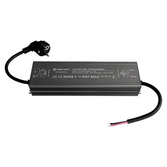 Direct Signs LED-Trafo - 150 W, 24 V, Grau - LED 24V/150W Transformator mit IP67 Schutz, CE und RoHS Zertifizierung. Für den Innen- und Aussenbereich geeignet.\n