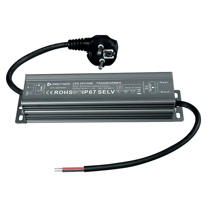 Direct Signs LED-Trafo - 36 W, 24 V, Grau - LED-Transformator 24V/36W von Direct Signs, ein elektronisches Gerät zur Stromversorgung von LED-Beleuchtungssystemen.