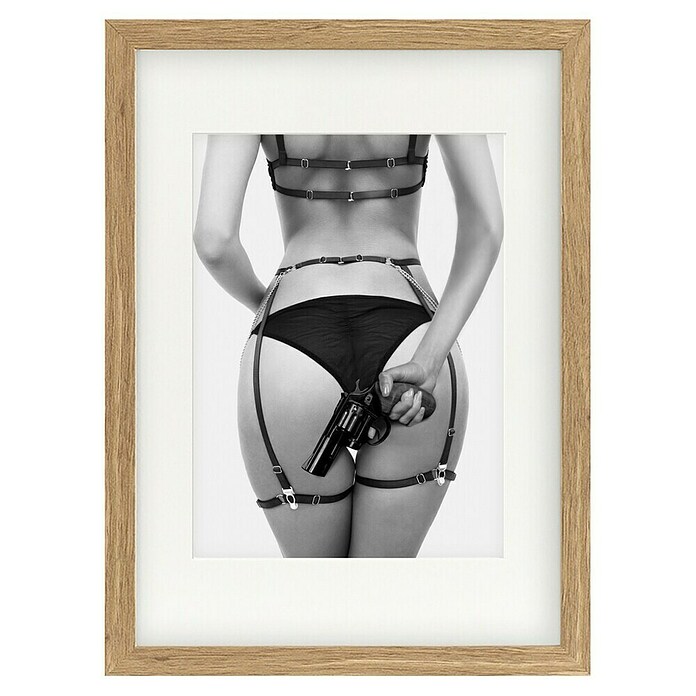 Papermoon Bild (Love & a loaded Gun, B x H: 80 x 110 cm, Mit Passepartout, Rahmen Eiche) | BAUHAUS