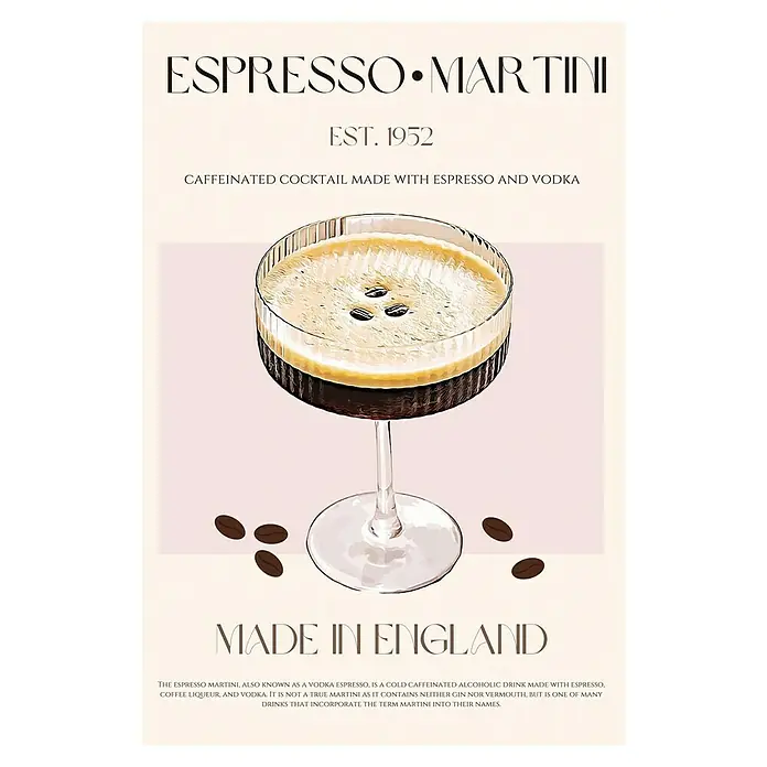 Papermoon Poster - Coffee Delighta, B x H: 80 x 110 cm, Ohne Passepartout - Espresso Martini Cocktail mit Kaffeebohnen-Garnitur, ein erfrischender Genuss.