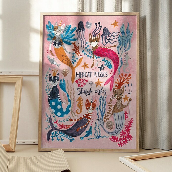 Papermoon Bild (Mercats and Caticorns, B x H: 70 x 100 cm, Ohne Passepartout, Rahmen Eiche) | BAUHAUS