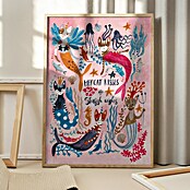 Papermoon Bild (Mercats and Caticorns, B x H: 70 x 100 cm, Ohne Passepartout, Rahmen Eiche) | BAUHAUS