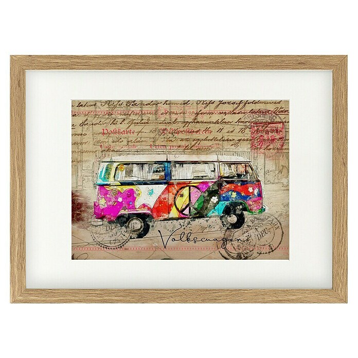 Papermoon Bild (VW Combi Art, B x H: 80 x 60 cm, Mit Passepartout, Rahmen Eiche) | BAUHAUS