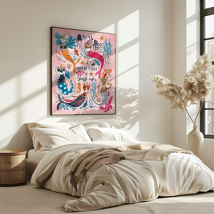 Papermoon Bild (Mercats and Caticorns, B x H: 70 x 100 cm, Ohne Passepartout, Rahmen Eiche) | BAUHAUS