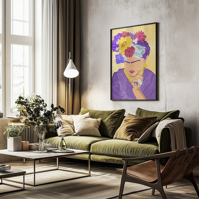 Papermoon Bild (Frida and Flowers, B x H: 70 x 100 cm, Mit Passepartout, Rahmen Schwarz) | BAUHAUS