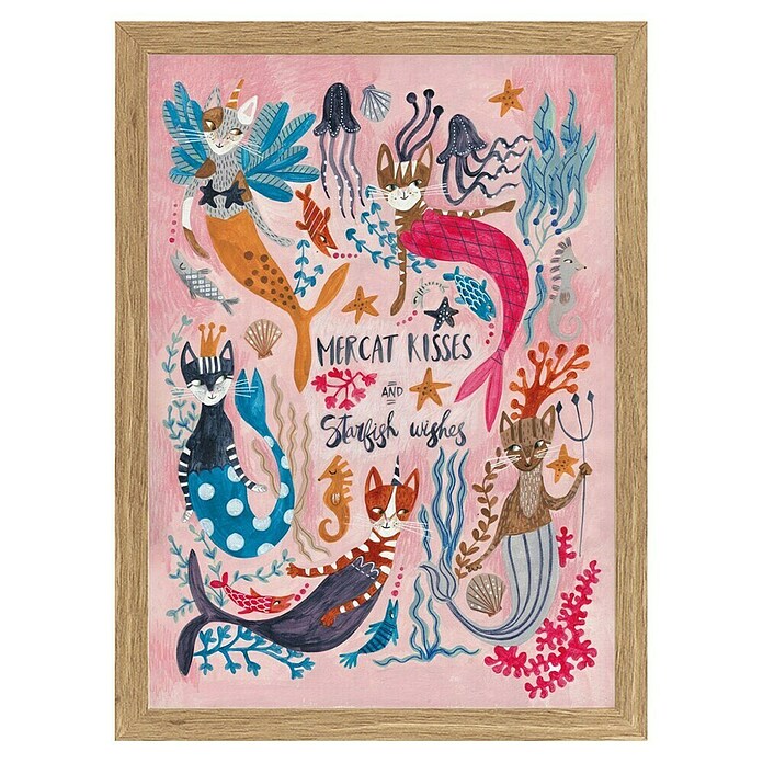 Papermoon Bild (Mercats and Caticorns, B x H: 70 x 100 cm, Ohne Passepartout, Rahmen Eiche) | BAUHAUS