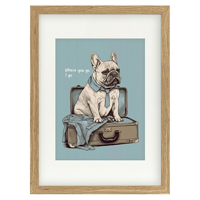 Papermoon Bild (Frenchie Want Travel, B x H: 100 x 140 cm, Mit Passepartout, Rahmen Eiche) | BAUHAUS