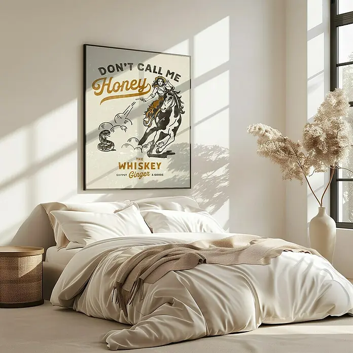 Papermoon Bild - Don´t Honey Print 2, B x H: 70 x 100 cm, Mit Passepartout, Rahmen Eiche - Poster mit dem Aufdruck "Don't call me Honey" im Vintage-Stil. Ein dekorativer Hingucker für jedes Zimmer.