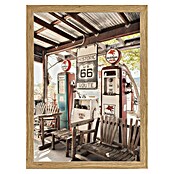 Papermoon Bild (Route 66 Gas Station, B x H: 80 x 110 cm, Ohne Passepartout, Rahmen Eiche) | BAUHAUS