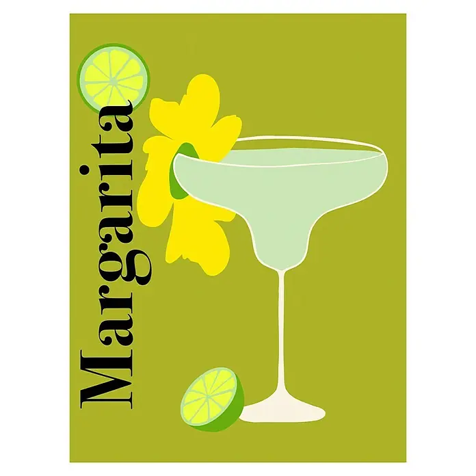 Papermoon Poster - Margarita, B x H: 100 x 140 cm, Ohne Passepartout - Illustration eines Margarita-Cocktails mit Limetten und Blume, ideal für Barkarten oder Sommerpartys.