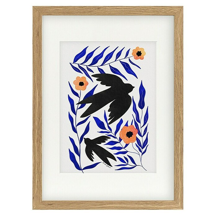 Papermoon Bild (Swallow Flowers, B x H: 60 x 80 cm, Mit Passepartout, Rahmen Eiche) | BAUHAUS