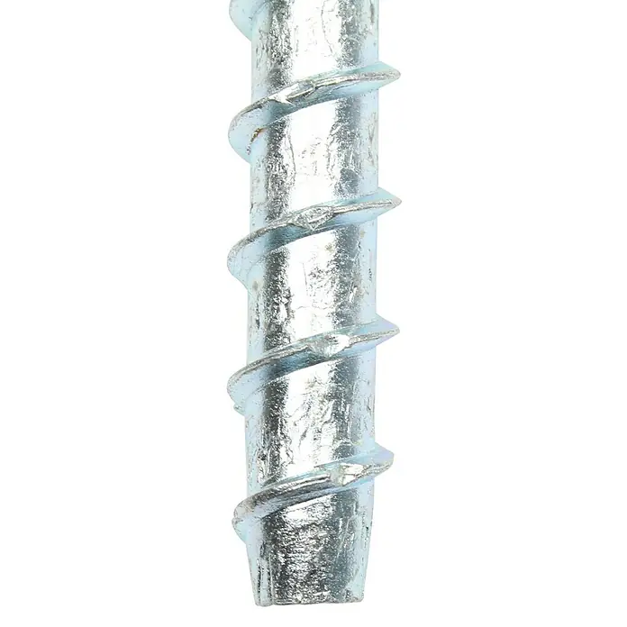 Profi Depot Kombibetonschraube - Durchmesser: 10,5 mm, Länge: 120 mm, V 40, 25 Stk. - Nahaufnahme einer Schraube mit einem spiralförmigen Gewinde, ideal für Holzbearbeitung und Bauprojekte.