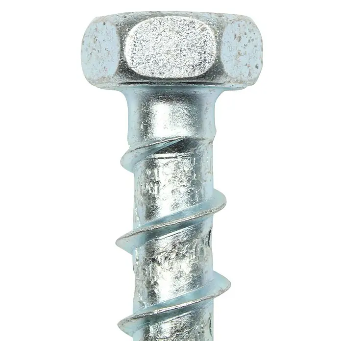Profi Depot Kombibetonschraube - Durchmesser: 10,5 mm, Länge: 120 mm, V 40, 25 Stk. - Nahaufnahme einer Betonschraube mit Gewinde und Sechskantkopf, ideal für sichere Befestigungen in Beton und Mauerwerk.
