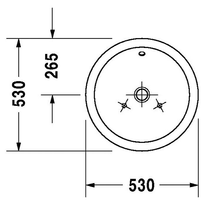 Duravit Starck 1 Waschschale Typ 1Durchmesser: 53 cm, Ohne Spezialglasur, Hahnloch: Ohne, Mit Überlauf, Weiß Sketch