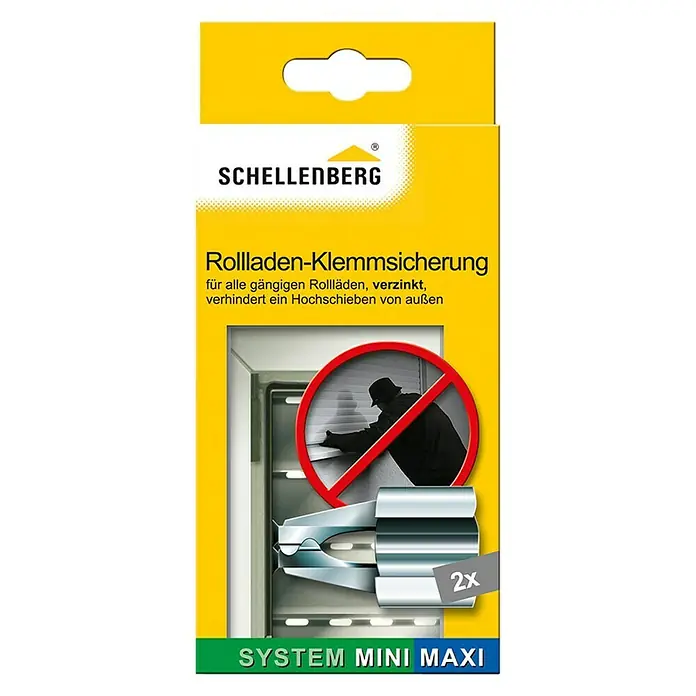 Schellenberg KlemmsicherungGeeignet für Profil-Deckhöhe: Ab 45 mm, 2 Stk. - Abbildung der Schellenberg Rollladen-Klemmsicherung, die das Hochschieben von Rollläden verhindert, geeignet für Mini- und Maxi-Systeme.
