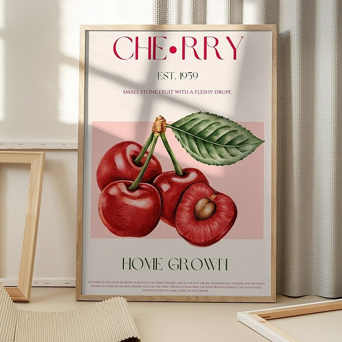 Papermoon Bild (Sweet Red Cherries, B x H: 80 x 110 cm, Mit Passepartout, Rahmen Eiche) | BAUHAUS
