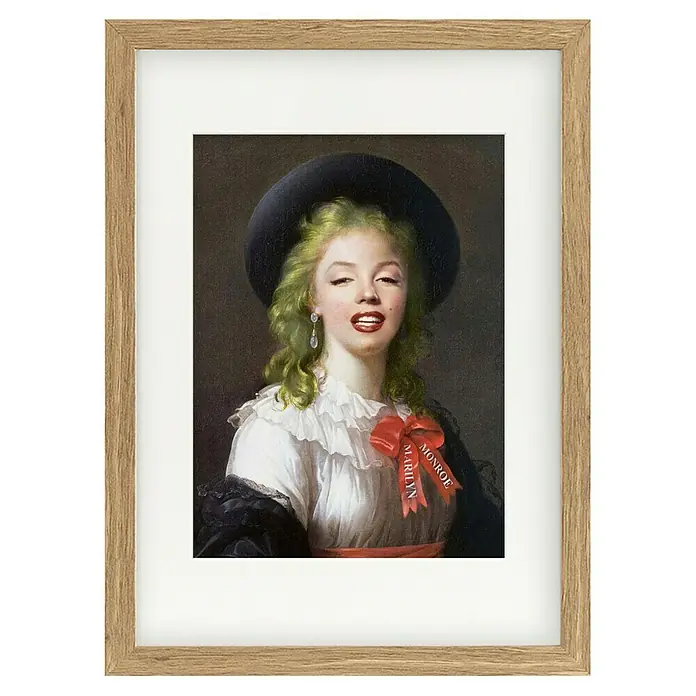 Papermoon Bild - Vintage Marilyn, B x H: 70 x 100 cm, Mit Passepartout, Rahmen Eiche - Gerahmtes Porträt von Marilyn Monroe im Stil eines klassischen Gemäldes, das ihrem ikonischen Bild eine künstlerische Note verleiht.