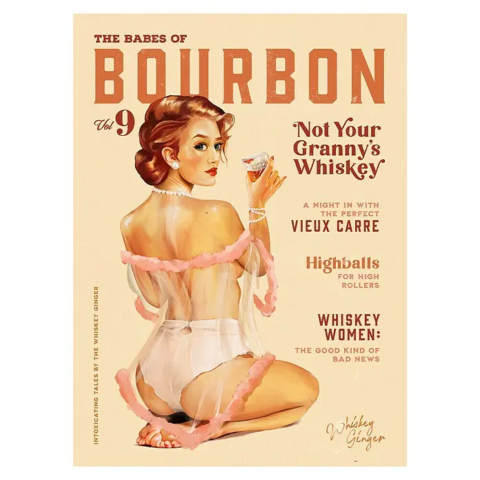 Papermoon Poster - Babes of Boubon Vol. 9, B x H: 60 x 80 cm, Ohne Passepartout - Zeitschriftencover "The Babes of Bourbon, Vol. 9" mit einer Frau, die ein Glas Whiskey hält und "Whiskey Ginger" bewirbt.