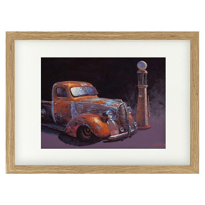 Papermoon Bild (Rusted Pickup Truck, B x H: 110 x 80 cm, Mit Passepartout, Rahmen Eiche) | BAUHAUS