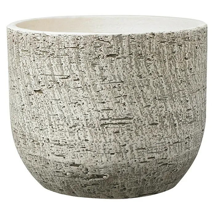 Soendgen Keramik Übertopf rund Portland - Außenmaß (Ø x H): 25 x 21 cm, Weiß, Keramik - Ein dekorativer Blumentopf mit einer strukturierten, grauen Oberfläche. Ideal für Innenräume und Gärten, um Pflanzen stilvoll zu präsentieren.