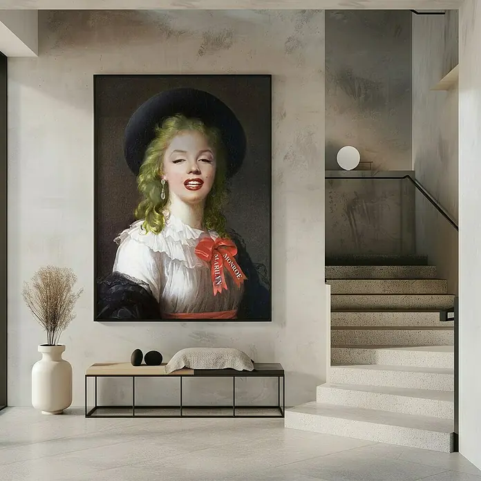 Papermoon Bild - Vintage Marilyn, B x H: 50 x 70 cm, Mit Passepartout, Rahmen Schwarz - Eine moderne Kunst-Leinwand mit einem Porträt von Marilyn Monroe im historischen Stil, die eine elegante und einzigartige Atmosphäre schafft.
