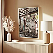 Papermoon Bild (Route 66 Gas Station, B x H: 80 x 110 cm, Mit Passepartout, Rahmen Eiche) | BAUHAUS