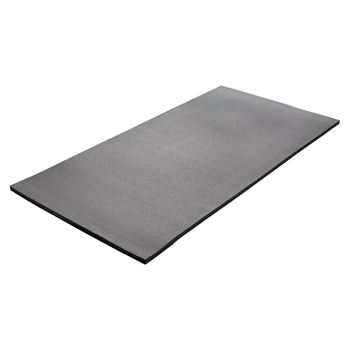 Schaumstoff Terrapur - 100 x 200 x 2 cm, PU-Schaum - Ein graue Rechteck, ein Bodenschutzmatte für Sportübungen, die vor Kratzern schützt und eine rutschfeste Oberfläche bietet.